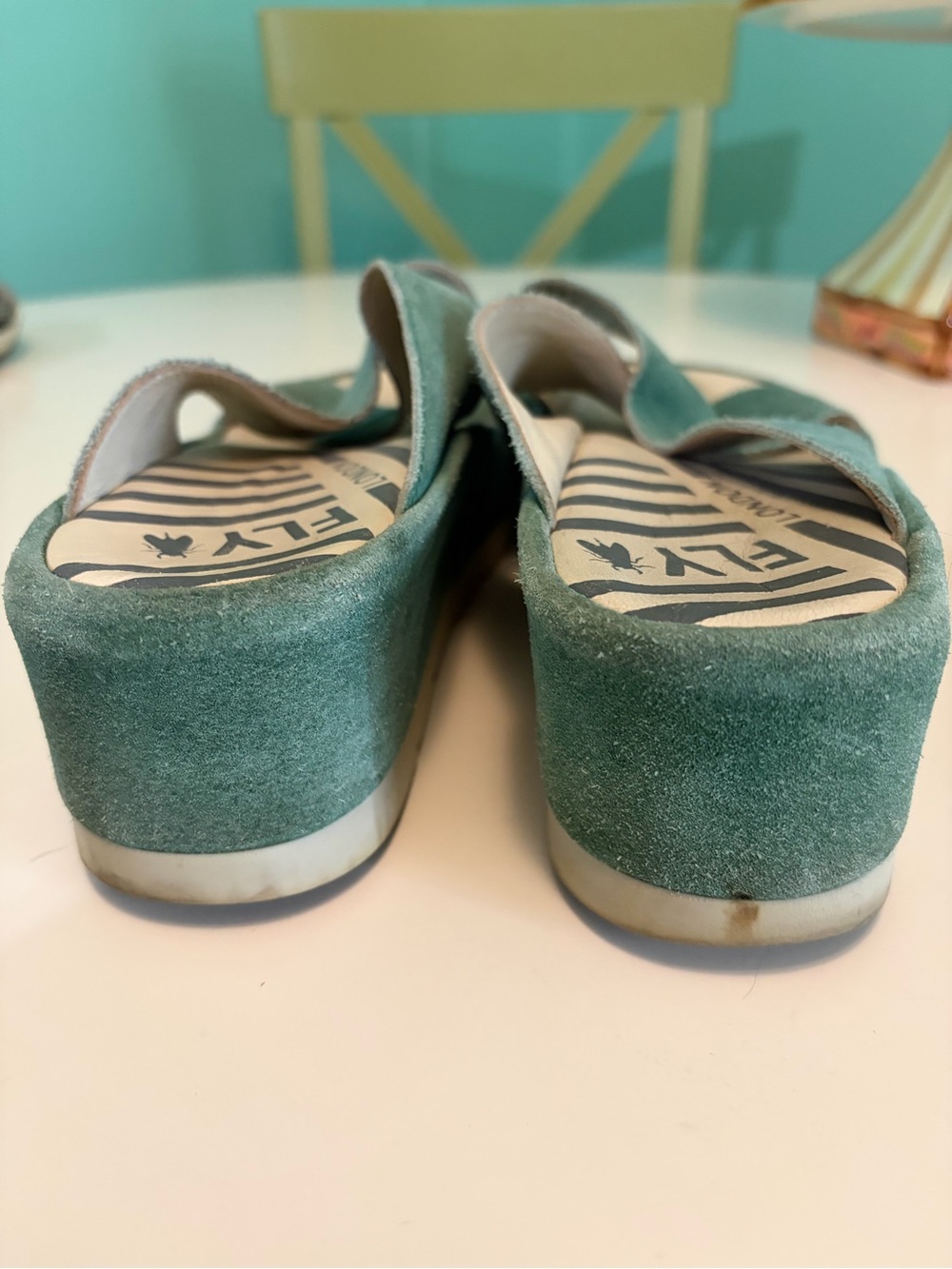 Fly London Green Suede Crossover Slide Sandals Size 9-9.5 - Picture 5 of 9